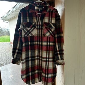 Maurices Red and Black Plaid Utility Shacket - Excellent Condition